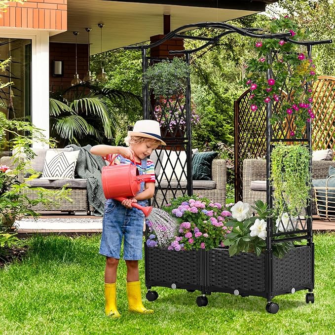 Planter Box with Trellis Outdoor, Plastic Raised Garden Bed Trellis Planter Box - Image 5
