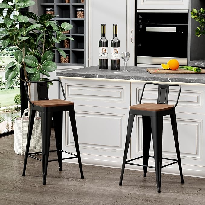 WENTMENT Metal Bar Stools Set of 2 Counter Height Barstools - Image 4