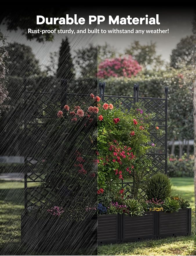 4 PCS Raised Garden Bed with Trellis, Outdoor Vertical Garden with Privacy - Image 4