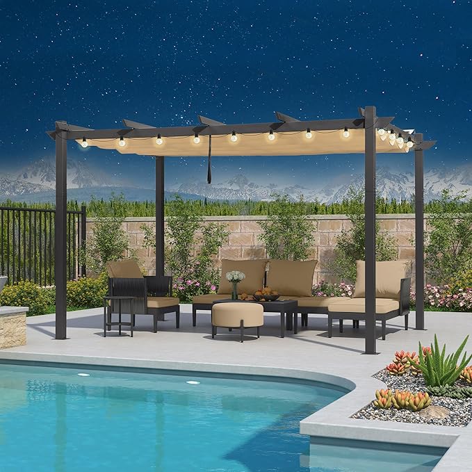 PURPLE LEAF 10' x 13' Aluminum Outdoor Pergola Modern Grape Trellis Retractable by Unknown