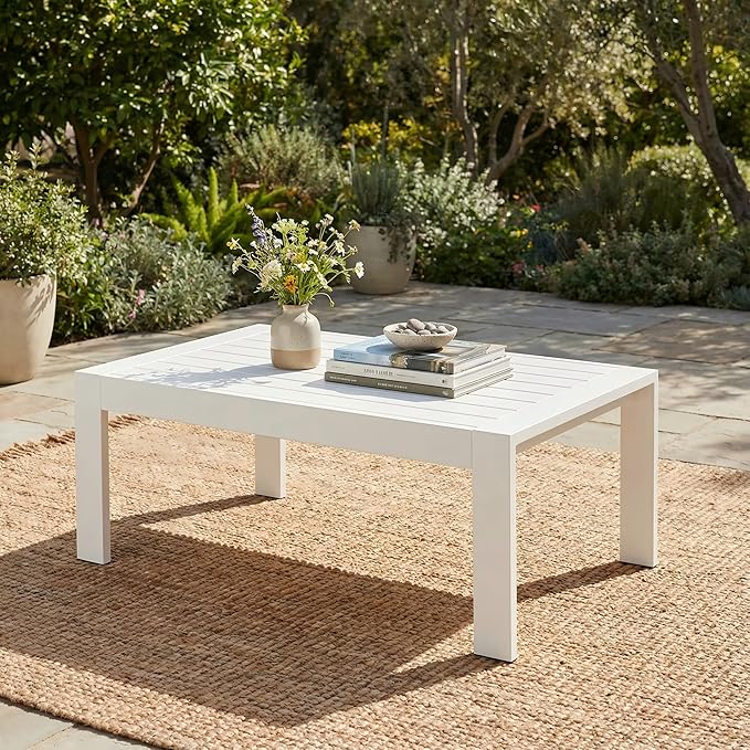 Solaste Aluminum Outdoor Coffee Table, All-Weather Rectangle Metal Patio Coffee - Image 7