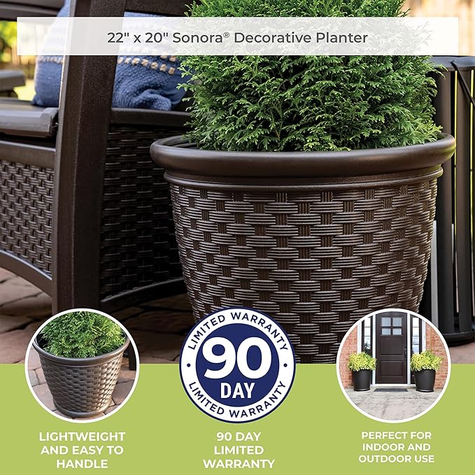 Suncast Sonora 22 Inch Plastic Wicker Indoor or Outdoor Decorative Garden - Image 7