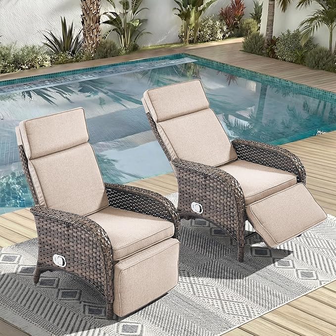 Zero Gravity Wicker Patio Recliner Chairs Set of 2 by JelwalyPatioFurnitureSet