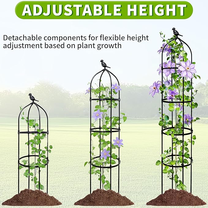 6FT Garden Obelisk Trellis for Climbing Plants, Adjustable 4-Tier Metal Plant - Image 5
