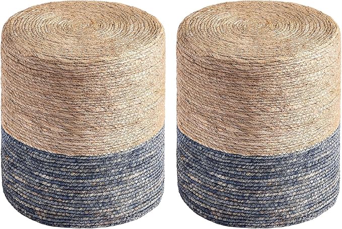 Wimarsbon Round Pouf Ottomans, Handwoven Natural Water Hyacinth Seagrass Pouffe by Wimarsbon
