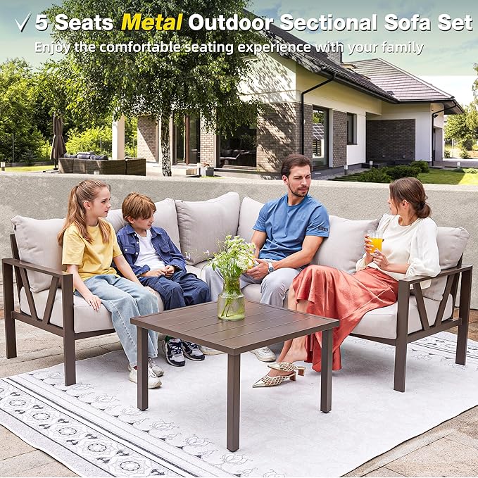 Patio Furniture Set, 6 Pieces Outdoor Couch Sectional, L Shaped Patio Sofa - Image 7