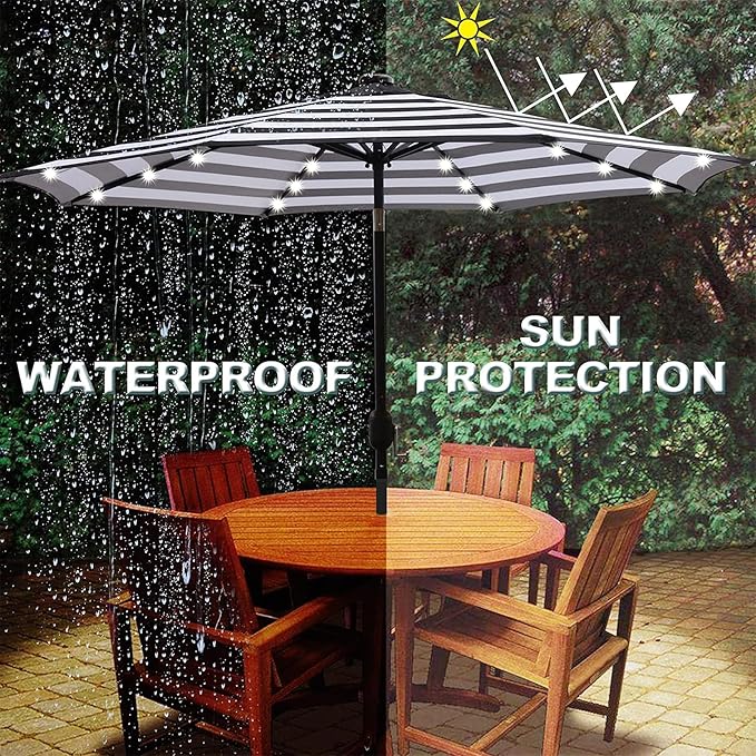 Blissun 9 ft Solar Umbrella 32 LED Lighted Patio Umbrella Table Market Umbrella - Image 5