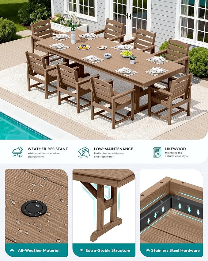 SERWALL 9 Piece Outdoor Dining Set - Image 3