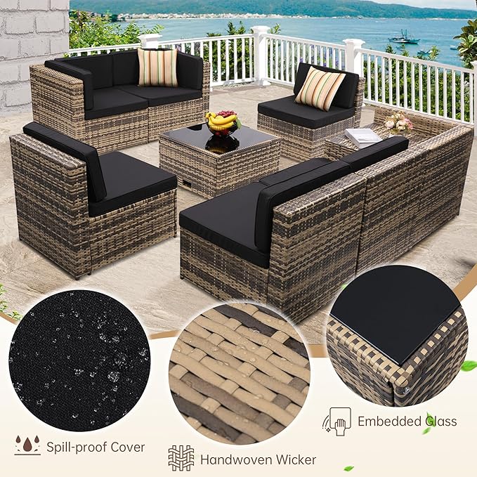 8-Piece Patio Furniture Set, Outdoor Wicker Rattan Sectional - Image 5
