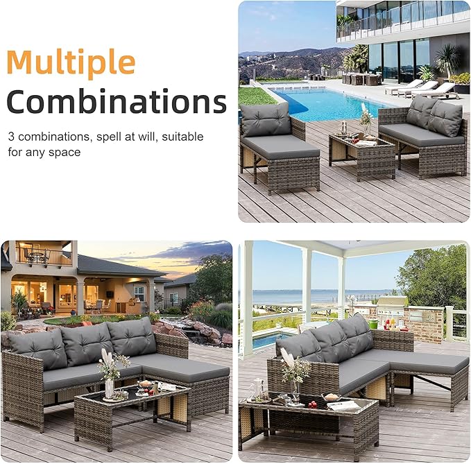 Shintenchi 3-Piece Outdoor Patio Furniture Sets, Wicker Patio Conversation Sets - Image 7