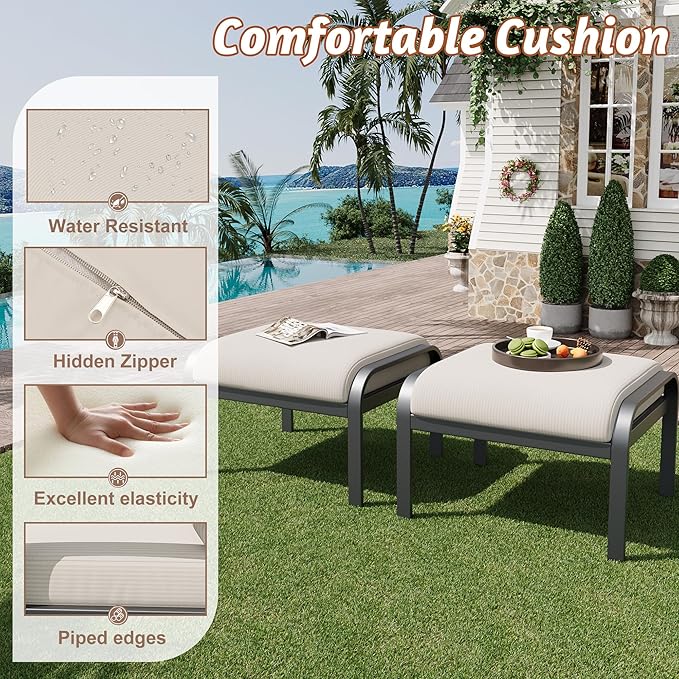 HOMREST Metal Outdoor Ottoman, 2-Piece Aluminum Footstool w/Removable Cushion - Image 4