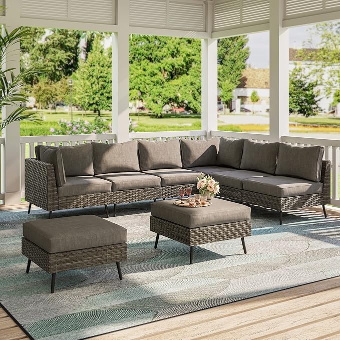LAUSAINT HOME 8 Piece Outdoor Sectional Sofa PE Rattan Patio Conversation Sets - Image 4