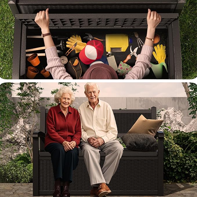 EasyUp 80 Gallon Outdoor Storage Bench Lockable Deck Box Outdoor Storage Box - Image 7