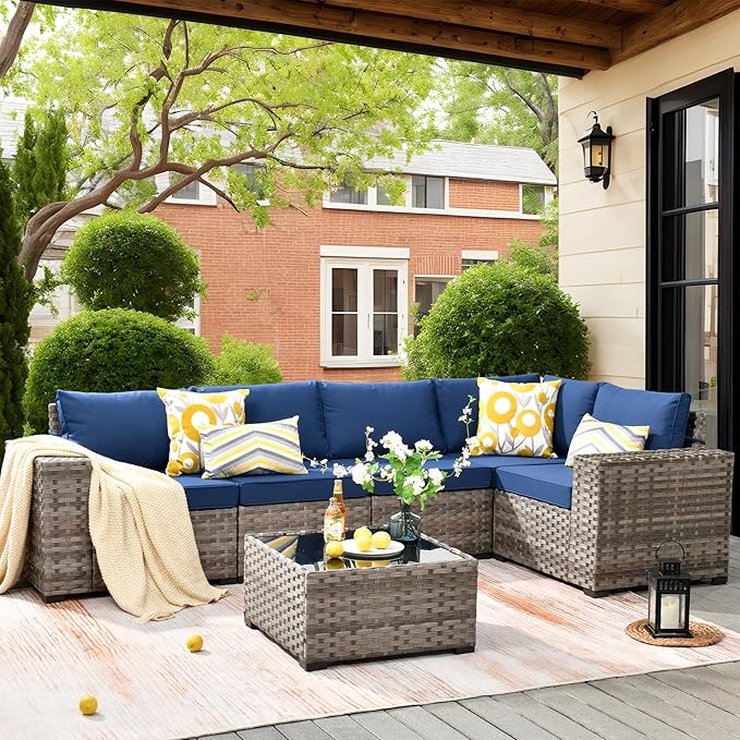 ovios 6 Pieces Patio Furniture Set, Outdoor Wicker Sectional Sofa by OVIOS