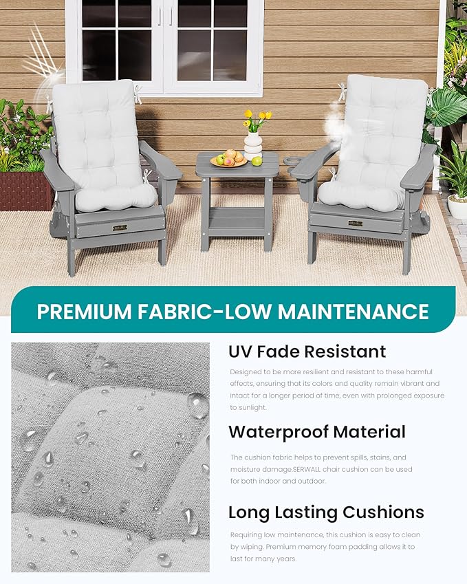 SERWALL HDPE Outdoor Rocking Chair Cushion Set of 4, Memory Foam Cushion - Image 6