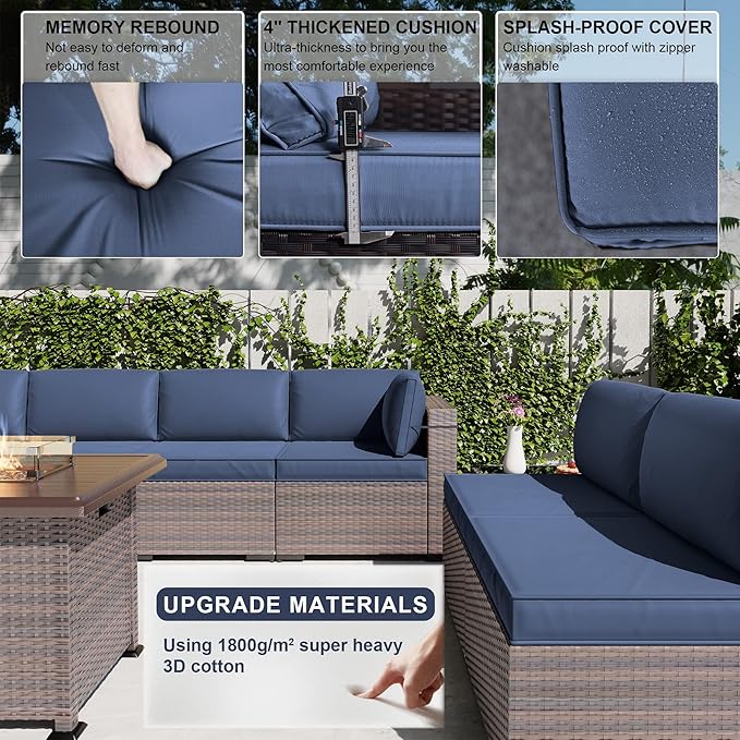 Kullavik 13 Pieces Outdoor Patio Furniture Set, PE Wicker Rattan Sectional Sofa - Image 5