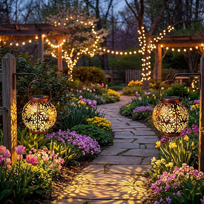 JOIEDOMI 2 Pack Outdoor Solar Hanging Lantern Lights, Waterproof Tabletop - Image 8