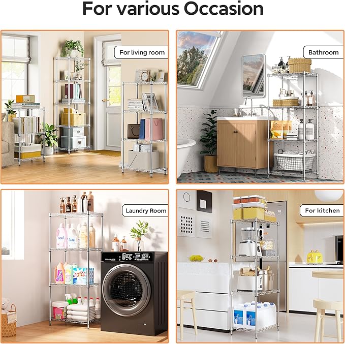 4 Tiers Shelf Metal Storage Shelves Wire Rack Closet Organizers - Image 6