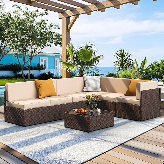 Pamapic Patio Furniture Set, 7 Pieces Modular Outdoor Sectional, Patio - Image 2
