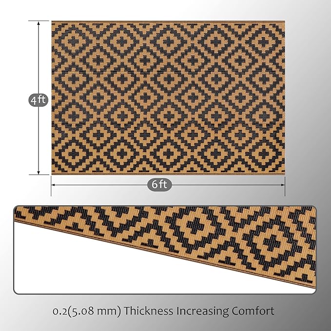 SAND MINE Waterproof Outdoor Rug 4x6 ft, Plastic Straw Area Rug, Large Floor Mat - Image 2