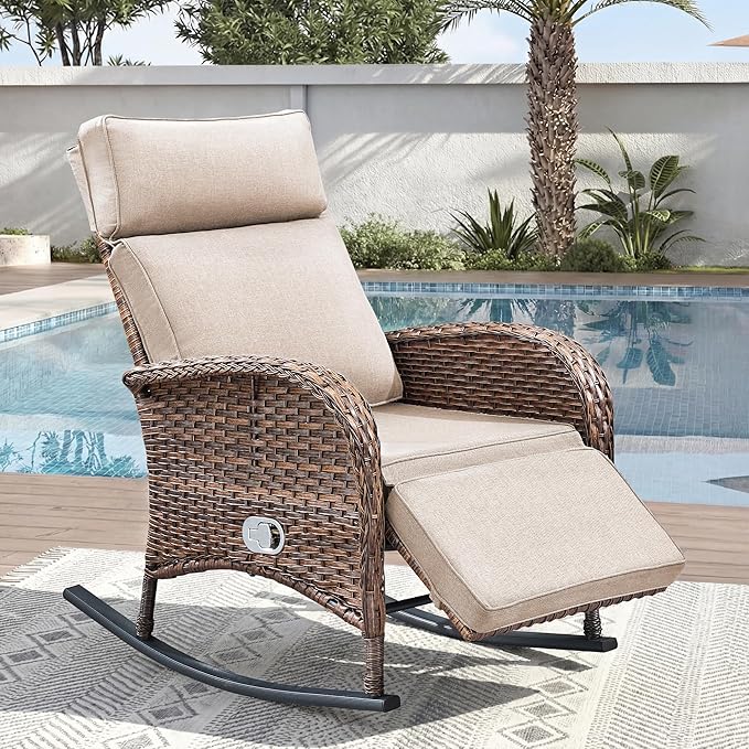 Zero Gravity Patio Rocking Wicker Recliner Chair by JelwalyPatioFurnitureSet