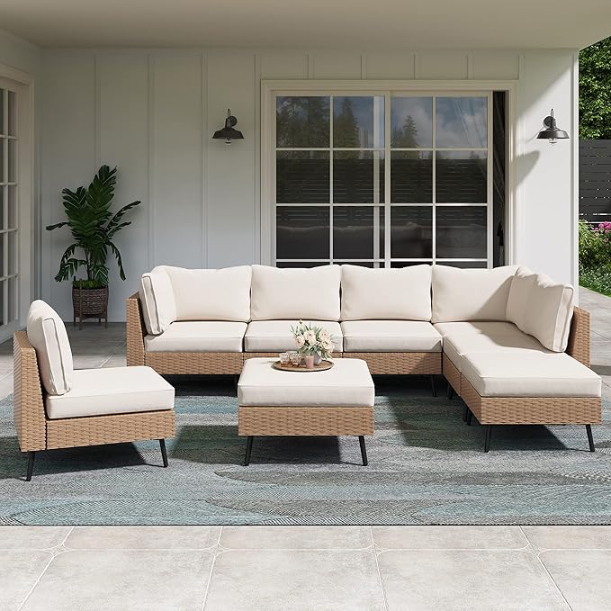 LAUSAINT HOME Outdoor Patio Furniture, 8 Piece Outdoor Sectional Sofa PE Rattan by LAUSAINTHOME