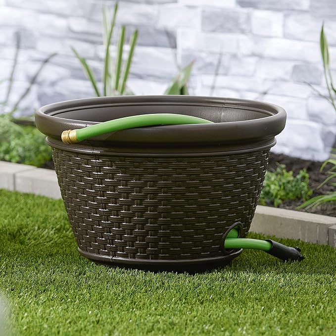 Suncast 6 Pack Decorative Wicker Garden Hose Holder Pot - Image 9