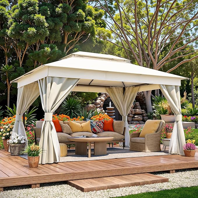 LAUSAINT HOME Semi-Permanent Outdoor Patio Gazebo 10'x13', Heavy Duty Party - Image 2