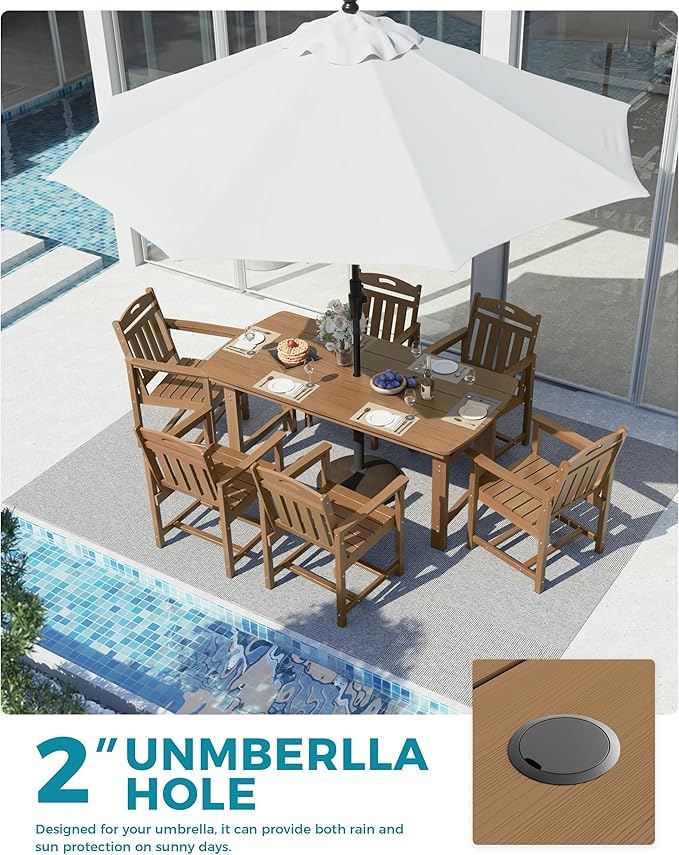 Ciokea HDPE Outdoor Dining Set, 7-Piece Patio Table and Chairs Set - Image 4