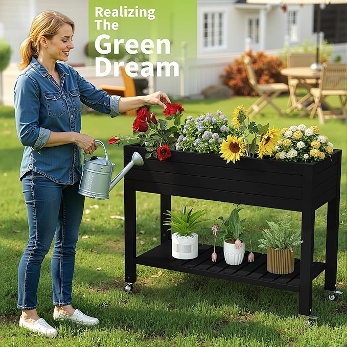 Raised Garden Bed with Legs, 33.66" Tall Self-Watering Resin Planter Box with - Image 4