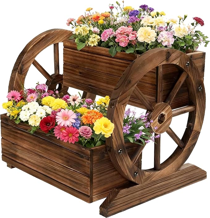 NestNature Wooden Wagon Planter Box, Raised Garden Bed, Decorative Garden by NestNature