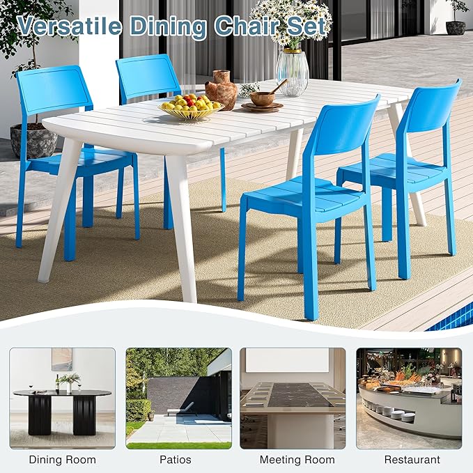 VECELO 4 Pack Stackable Dining Chairs, Plastic Patio Chairs - Image 7