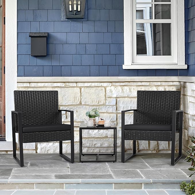 Flamaker 3 Pieces Outdoor Patio Wicker Furniture Set, Modern Rattan Chair - Image 2