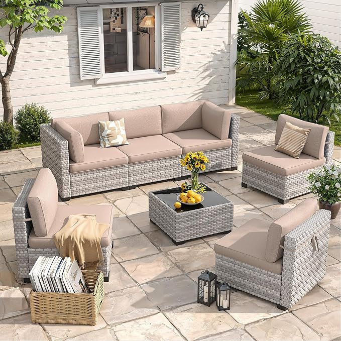 6-Seat Modular Patio Furniture Set – Outdoor Wicker Sectional Sofa by MASIONBACKYARDS