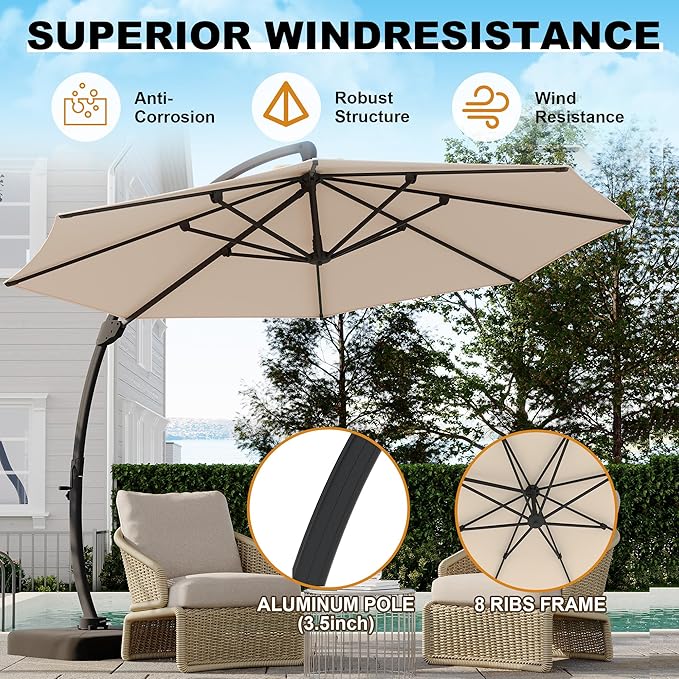 GarveeLife 11FT Cantilever Patio Umbrella - Image 5