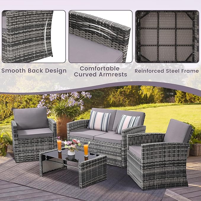4-Piece Patio Furniture Set, Wicker Outdoor Rattan Sectional Sofa - Image 4