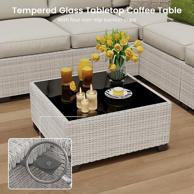 8 Piece Outdoor Patio Furniture Set, Outdoor Sectional Furniture, Rattan & - Image 6