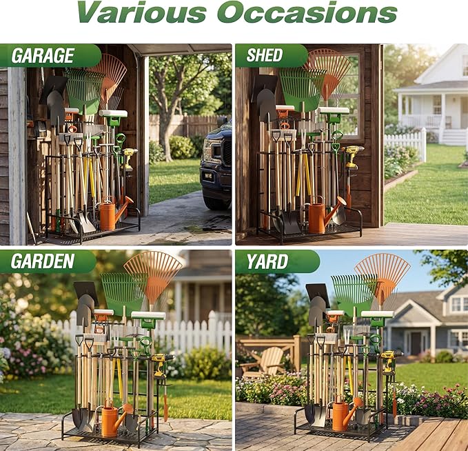 Garden Tool Organizer Rack Up to 39 Tools, Heavy-Duty Steel Yard Tool Organizer - Image 3
