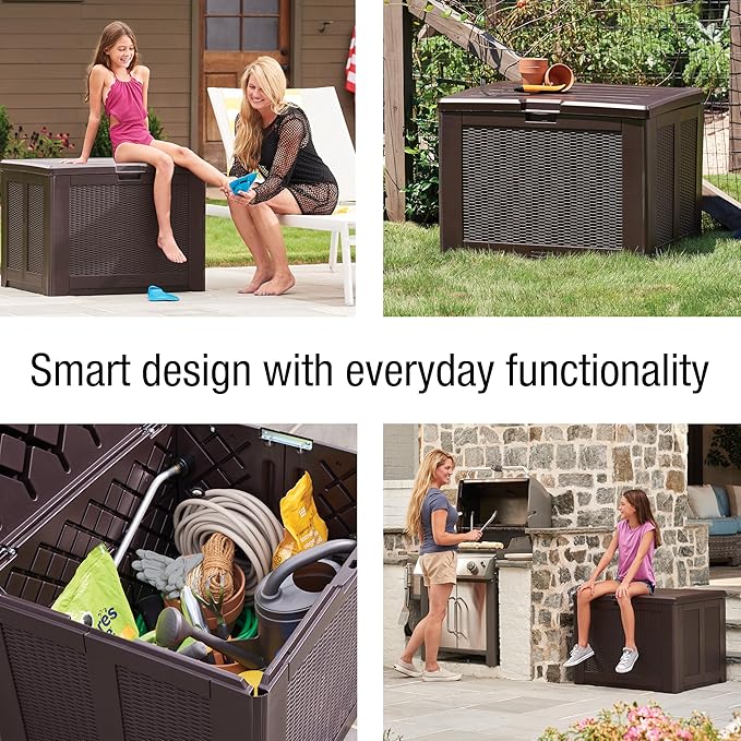Rubbermaid Medium Resin Outdoor Storage Deck Box Weather Resistant Brown Deck - Image 6