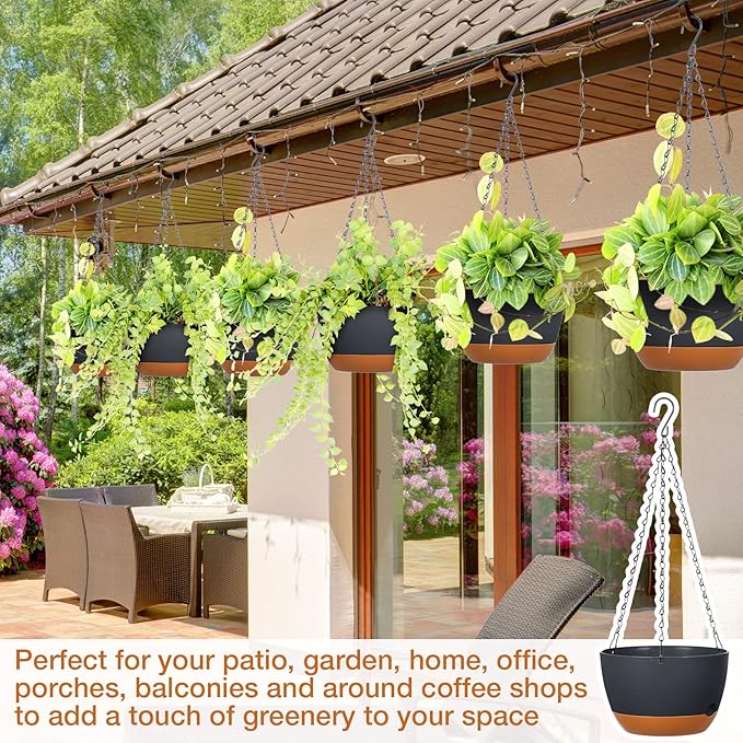 Mumufy 6 Pcs 8 Inch Hanging Planters, Dark Gray, Plastic - Image 5