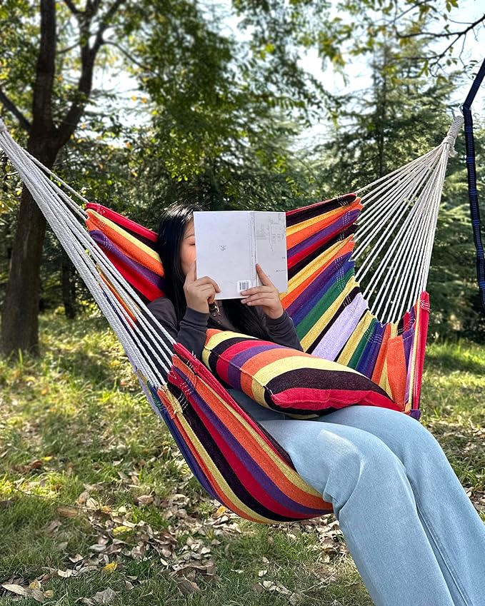 Halalona Hammock Chair Hanging Hammock Chair Rope Swing 2 Cushions - Image 3