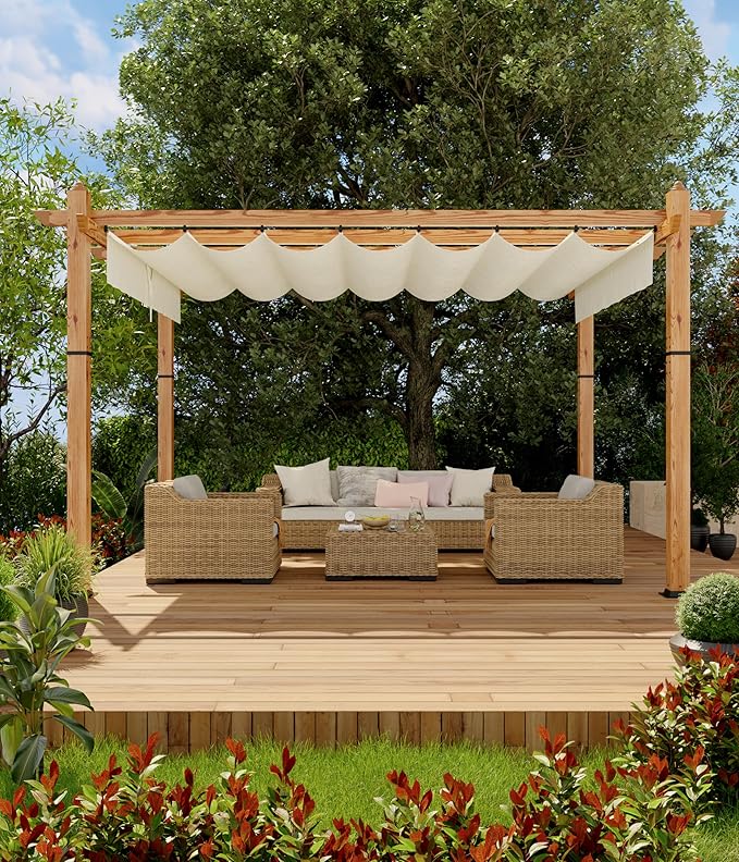 GarveeLife 10 x 13 ft Wood-Grain Aluminum Pergola Outdoor Pergola - Image 2