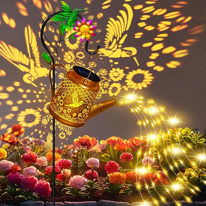 Hummingbird Solar Lanterns Garden Decor, Outdoor Waterproof Watering Can by OSTRITEC