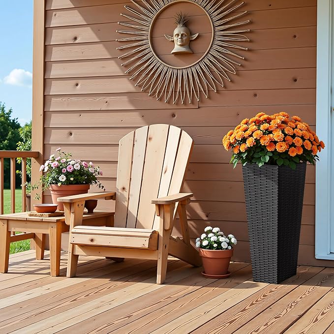 Devoko Resin Tall Planters for Outdoor Plants Set of 2, Large Taper Outdoor - Image 5