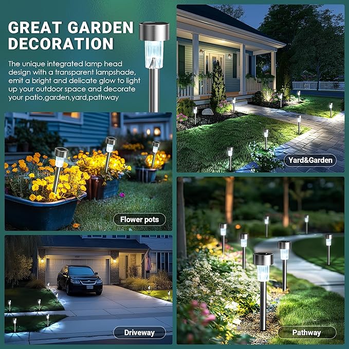 GIGALUMI Solar Lights Outdoor Waterproof, 12 Pack, Stainless Steel LED Solar - Image 2