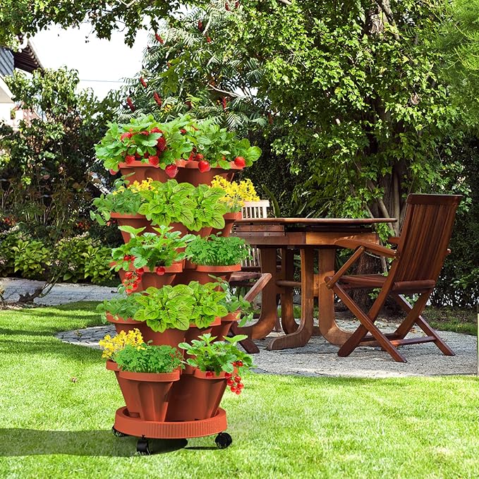 7 Tiered Strawberry Vertical Planter 2 Pack, Stackable Tower Garden Planter - Image 7