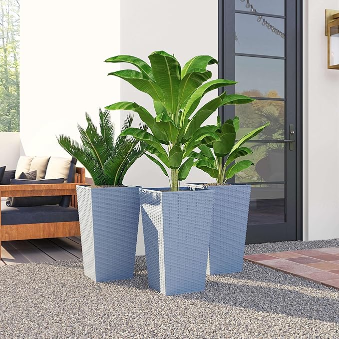 Outsunny Tall Planters for Outdoor Plants Set of 3, 24 in Taper Planters - Image 8