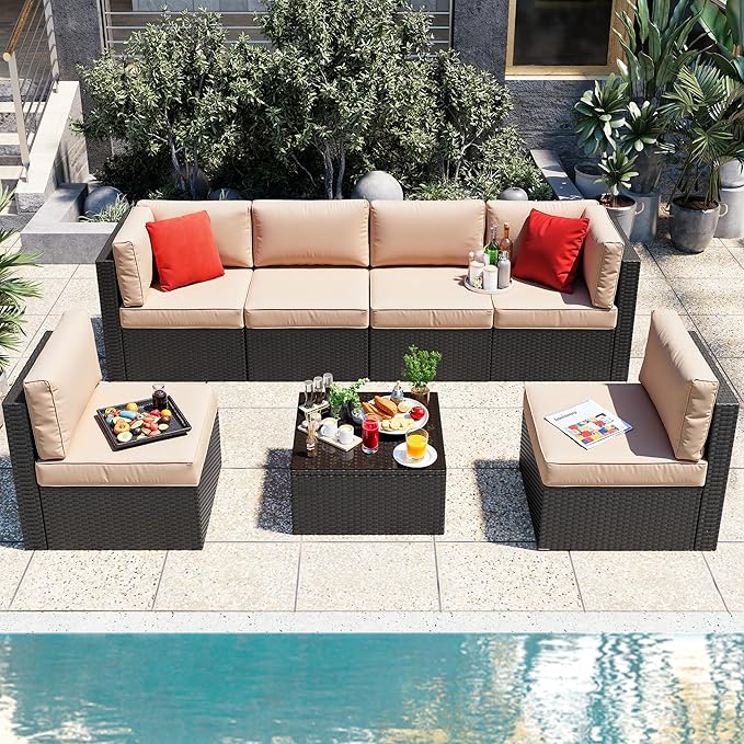 Vongrasig 7 Pieces Patio Furniture Sets, Outdoor Patio Conversation Set PE by Vongrasig