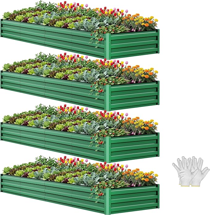 YITAHOME 4pcs 12x4x1 ft Galvanized Raised Garden Bed Kit, Large Metal Planter by YITAHOME