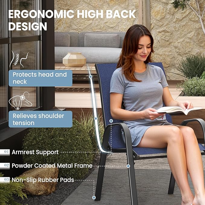 Patio Dining Chairs Set of 4, Outdoor Stackable Dining Chairs High Back - Image 7